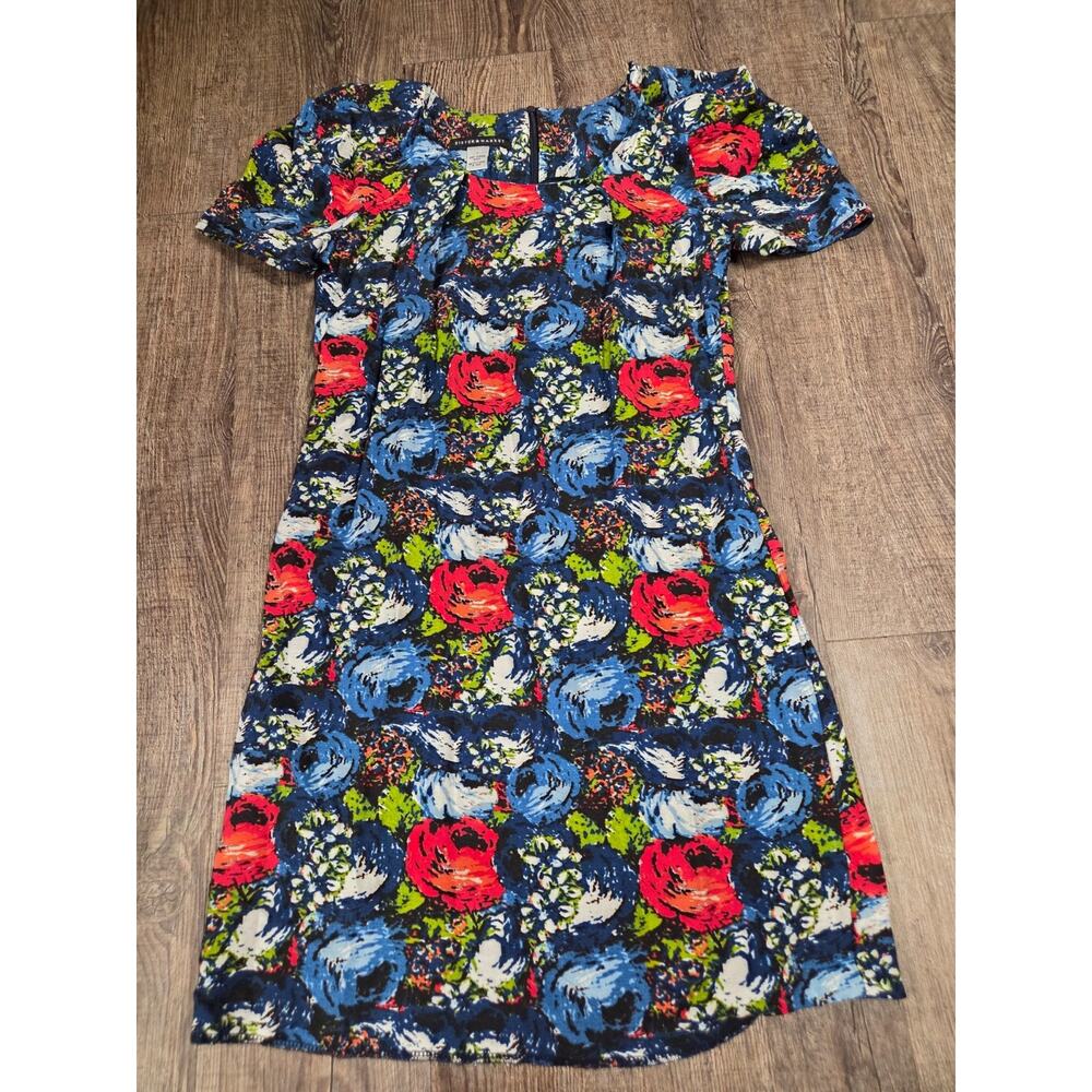 Sister Market Puff Short Sleeve Navy Blue Roses Floral Size 1 Small Short Dress